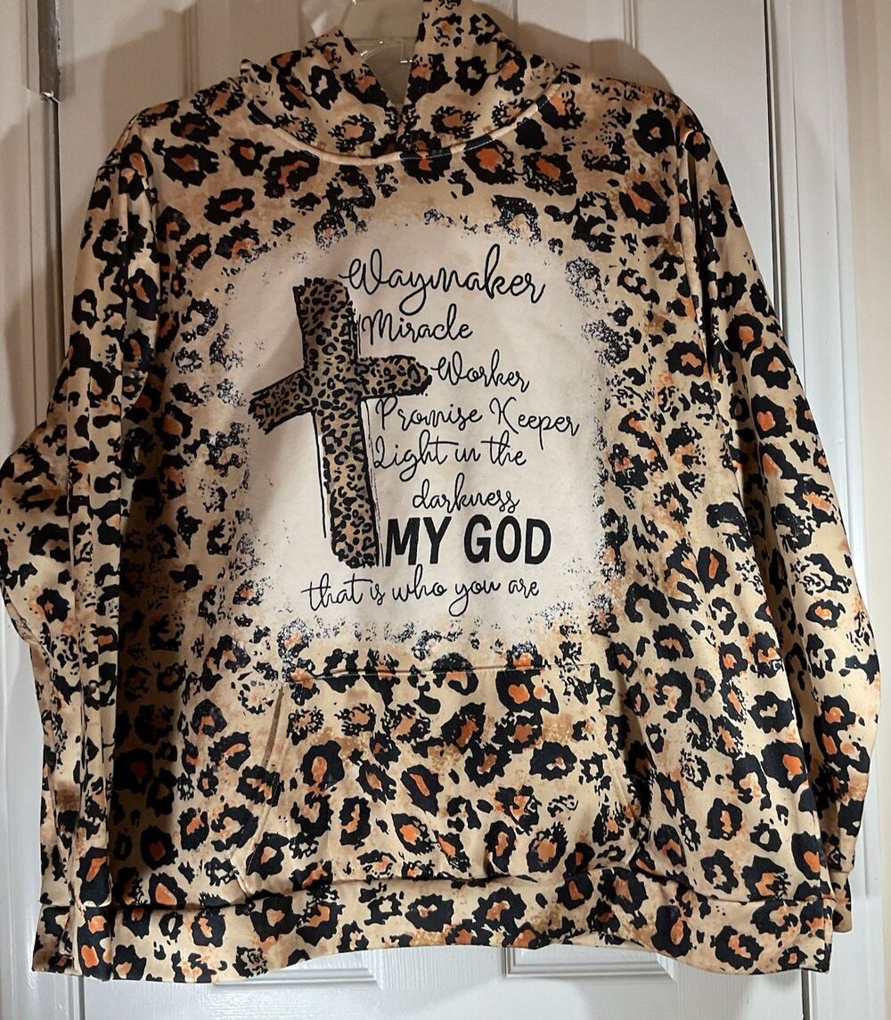 Faith Hoodie Sweatshirt God's Names Women's Size 4X Cheetah Print Cozy Casual